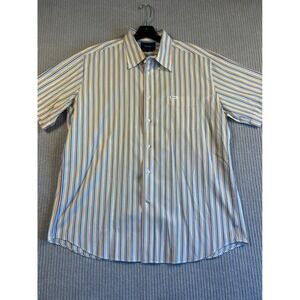 Faconnable Dress Shirt Mens XL Short Sleeve Button Down Striped Cotton Yellow